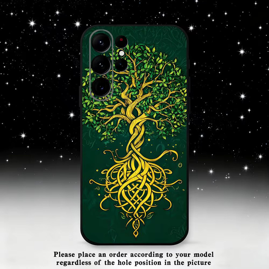 Silikon Handyhülle mit Yggdrasil Baum des Lebens Design für Samsung Galaxy S25, S24 Ultra, S23, S22 Plus, S20 und weitere Modelle, Farbe: Schwarz - Bild 2