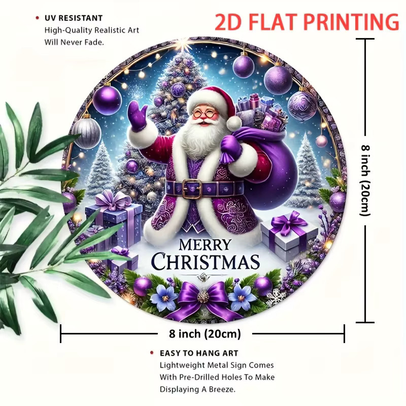 Lila Weihnachtsmann Wanddekoration von Potdemiel im Vintage-Stil mit Geschenken und Weihnachtstext, Durchmesser: 20 cm - Bild 3