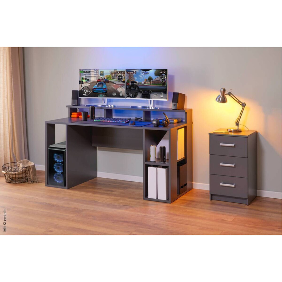 Inter Link Gaming Schreibtisch Match Point in Anthrazit, B/T/H: 160 x 91 x 76,5 cm - Bild 3