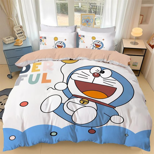 Lodestar Bettwäscheset Doraemon mit Bettbezug und Kissenbezügen in Weiß, 3D-Druck Design für Kinder und Teenager, B/H: 135 x 200 cm - Bild 1