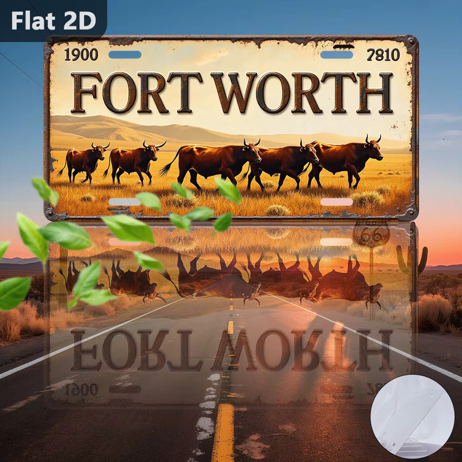 CIFBUY Fort Worth Cattle Drive Blechschild Retro-Wanddekoration aus Metall, Mehrfarbig, Breite: 30,48 cm, Höhe: 15,0 cm - Bild 4