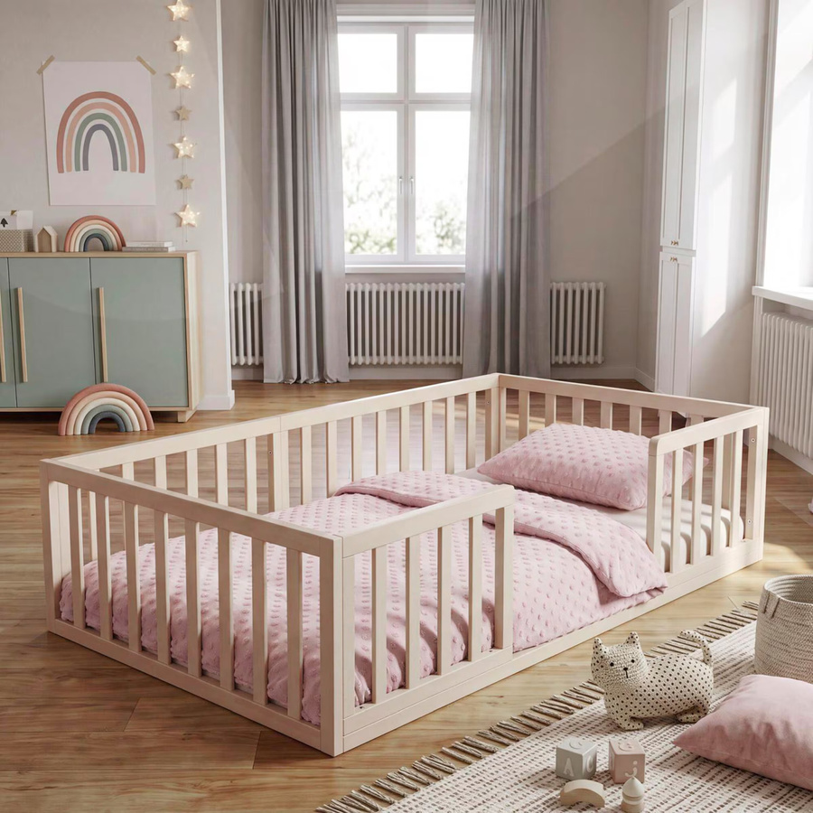 Roba Bodenbett für Kinder in Beige und Weiß, Design im skandinavischen Stil, B/T/H: 143,5 x 70 x 38,5 cm - Bild 2