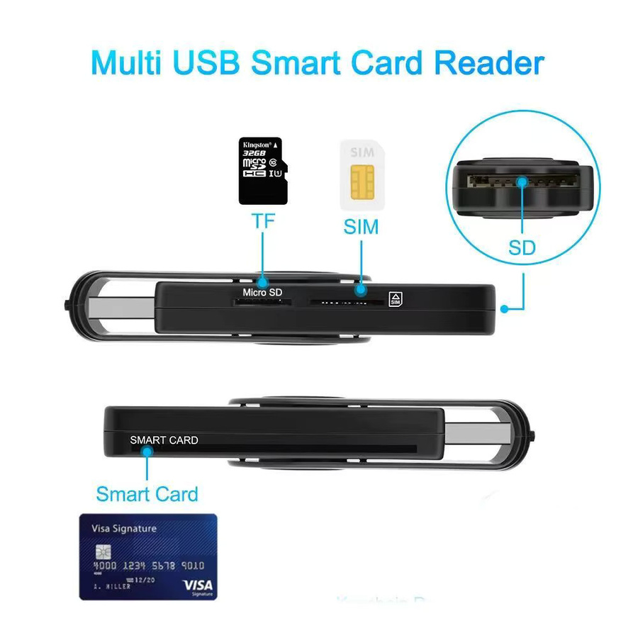 UTHAI USB-CCID Smartcard-Lesegerät für IC, ID, EMV, SD und TF Karten in Schwarz mit USB-A Anschluss für Windows und Linux - Bild 2