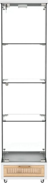 PXloue Glasvitrine mit LED-Beleuchtung in Weiß, ausgestattet mit Schubladen und gehärtetem Glas, H x B x T: 167 x 43 x 37 cm - Bild 1