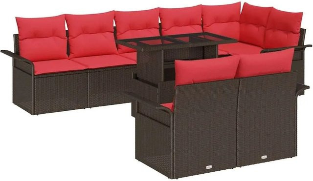 vidaXL Gartensofa-Set aus Poly-Rattan in Braun mit 9 Kissen und Couchtisch, L-Form für Garten und Terrasse - Bild 1