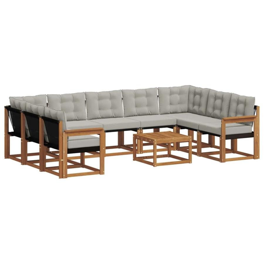 vidaXL Outdoor-Sofagarnitur in L-Form aus Massivholz Akazie und Textilene mit Kissen, Hellgrau - Bild 2