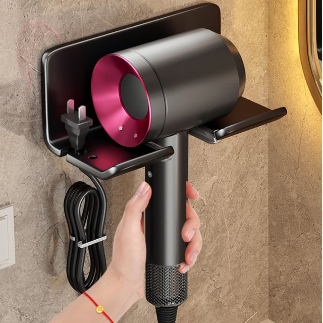 YUNJIEYA Haartrockner-Halterung aus Metall zur Wandmontage ohne Bohren, selbstklebender Haartrockner-Ständer für Dyson, Xiaomi und Laifen, Farbe: Grau oder Weiß - Bild 1