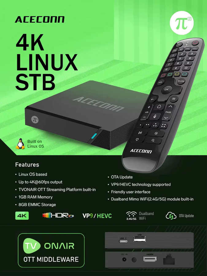 ACECONN Smart IPTV Box Streaming Player in Schwarz mit 4K UHD, HDR10+, Dual WiFi, Bluetooth und Fernbedienung - Bild 4