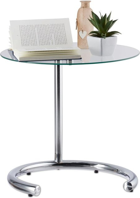 Relaxdays Kaffeetisch aus Glas und Stahl, höhenverstellbar, rund, transparent, Durchmesser: 46 cm, Höhe: 45 cm bis 70 cm - Bild 1