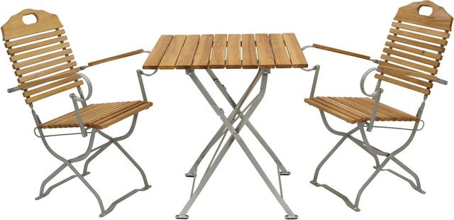DEGAMO Kurgarten Gartenmöbel Garnitur BAD TÖLZ 3-teilig aus Robinie und verzinktem Flachstahl, braun, bestehend aus 2x Klappsesseln mit Armlehnen und 1x Klapptisch, Tisch Breite: 70 cm, Tiefe: 70 cm - Bild 1