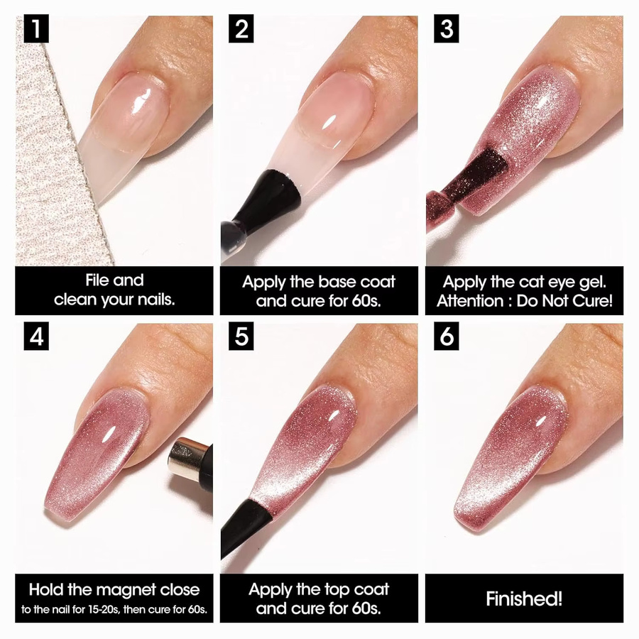 GELLEN Cat Eye Gel-Nagellack-Set, 6 Farben, Schimmernd, Magnet, Glitzer - Bild 4