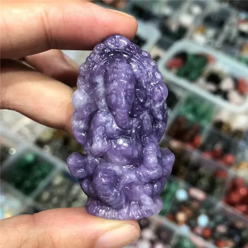 Handgeschnitzte Elefanten-Dekoration aus Labradorit und lila Lepidolite von sisterstone - Bild 2