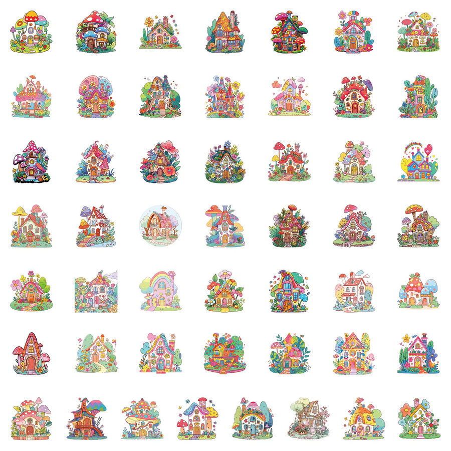 50 Stück bunte Märchenserie Aufkleber handgezeichnet für Schreibwaren und Notebooks in Multicolour - Bild 2