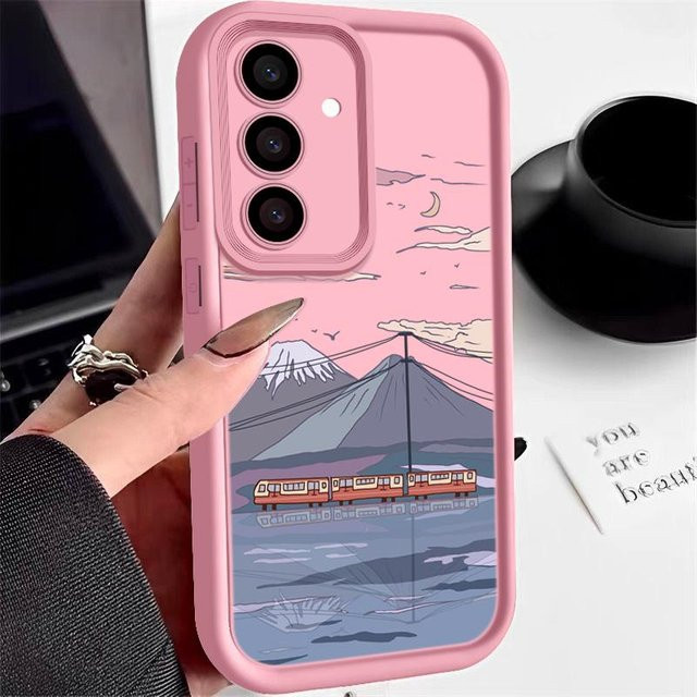 Stoßfeste TPU-Silikonhülle mit Bergmuster für Samsung Galaxy S25 S24 FE S23 Ultra S22 S21 A55 A54 A35 A34 A52 A15 A14 A16 in Rosa - Bild 1