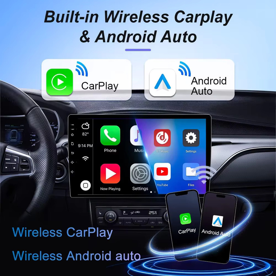 Android 15 Autoradio mit CarPlay und Android Auto, 9 Zoll QLED-Bildschirm, GPS, WiFi und Bluetooth, 2 DIN Universal Multimedia-Player, Schwarz - Bild 2