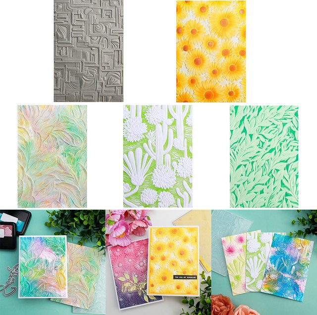 3D-Prägeordner mit Kaktus, Sonnenblume und grünen Pflanzen für DIY-Scrapbook-Papier und Karten in Grün und Multicolour - Bild 1