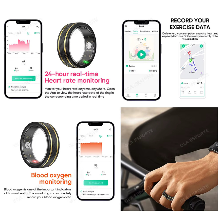 Ola Esporte Smart Ring Schwarz mit Herzfrequenz- und Schlafüberwachung, IP68 & 5ATM Wasserdicht, Unisex - Bild 4