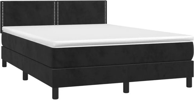 vidaXL Boxspringbett mit Matratze in Schwarz, Hybrid-Bett mit LED-Unterbettbeleuchtung und USB-Ladeport aus Samt, B/T: 140 x 200 cm - Bild 1