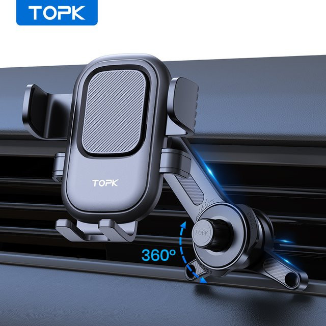 TOPK Autotelefonhalter für Lüftungsschlitze mit Metallhaken und ausziehbarem Arm, Universal Halterung für iPhone, Samsung und Xiaomi, Schwarz - Bild 1