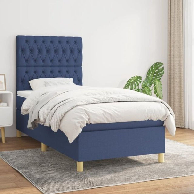 vidaxl Boxspringbett mit Matratze in Blau aus Stoff, B/T/H: 90 x 200 x 118 cm - Bild 1