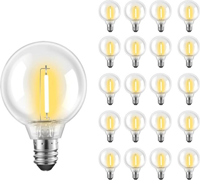HuaJin Lighting LED-Glühbirnen E12 G40 Filament-Glühfadenlampen Warmweiß Transparent, 20er-Pack - Bild 1