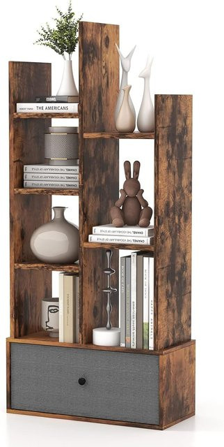 Baumförmiges Bücherregal von GOFLAME mit 7 Fächern und Schublade, Stehregal für Wohnzimmer und Schlafzimmer, B/T/H: 53 x 24 x 118 cm - Bild 1