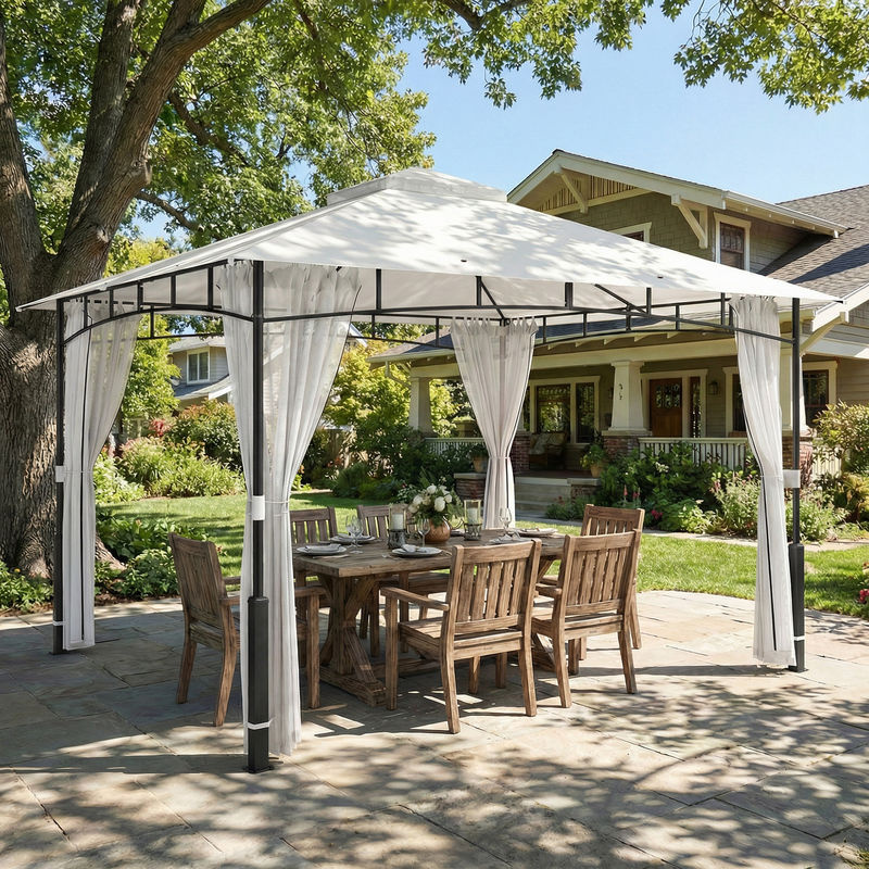 Outsunny Gartenpavillon mit Doppeldach und Moskitonetz, Schwarz, B/T/H: 360 x 300 x 275 cm - Bild 2