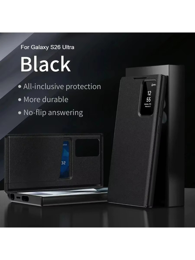 Smart View Display Leder Flip Case für Samsung Galaxy S26 Ultra S25 S24 S23 FE Plus A57 A37 A17 mit Kartenfach und Stoßschutz in Schwarz oder Blau - Bild 5