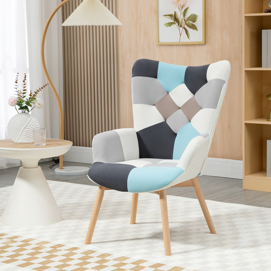 HOMCOM Ohrensessel mit gestepptem Samtbezug und Holzbeinen in Mehrfarbig, B/T/H: 66 x 76 x 98 cm - Bild 2
