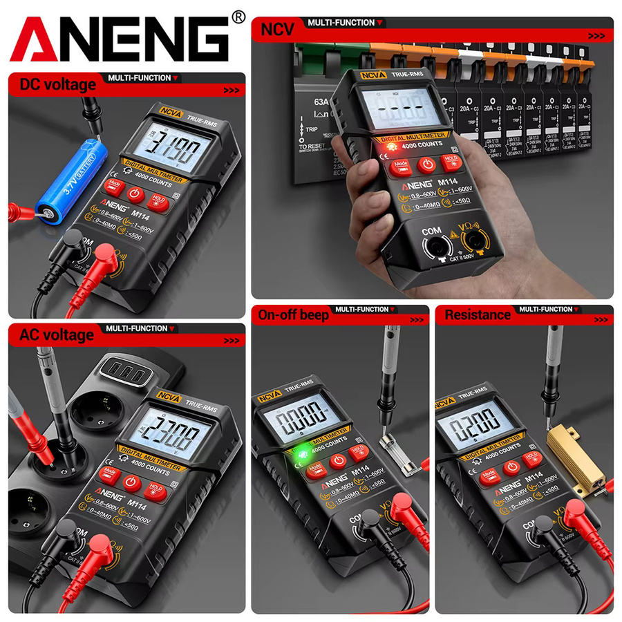 ANENG M114 Digitales Multimeter und BT173 Batterietester Set in Schwarz mit NCV und Hintergrundbeleuchtung - Bild 5