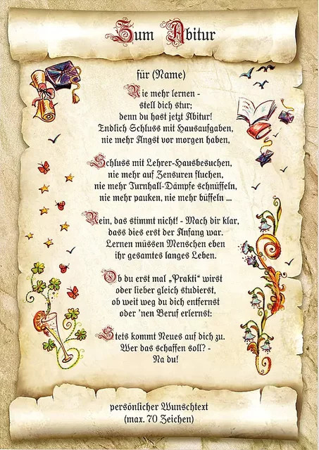 Personalisierte Abitur-Urkunde mit individuellem Wunschtext in Beige auf Papier - Bild 1