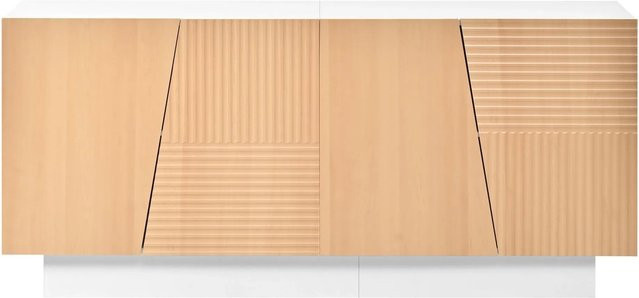 Merax Sideboard mit 4 Türen in Weiß und Beige mit geometrischem Rillenmuster, modern und matt, B/T/H: 143,5 x 40,5 x 72,0 cm - Bild 1
