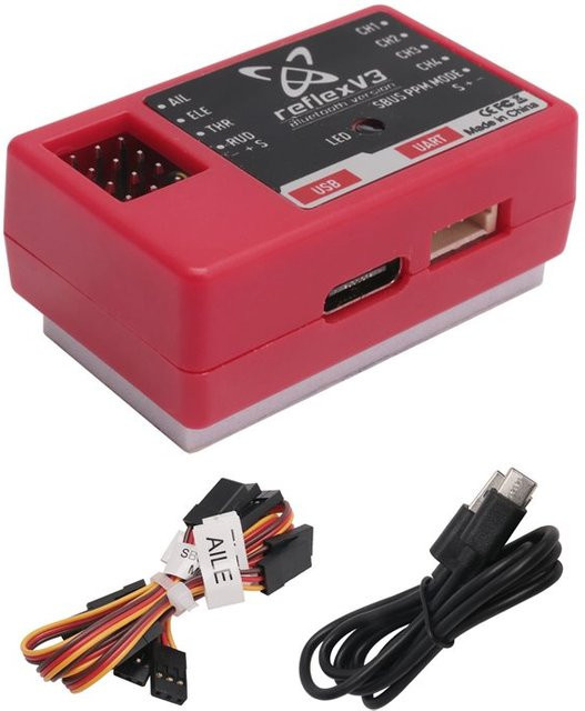 FMS Reflex V3 Flugcontroller mit integriertem Gyro-Stabilisator für RC-Flugzeuge, Warbirds und Drohnen in Rot - Bild 1