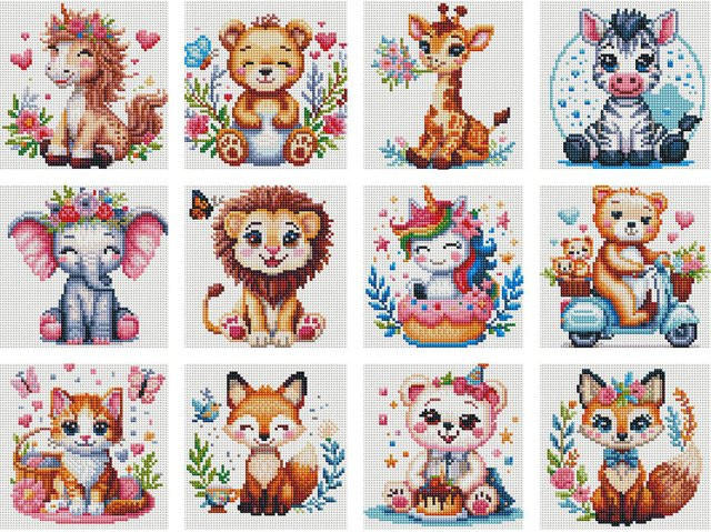 Huacan Mini-Diamantgemälde, Cartoon-Katze, 12-teiliges Set, Tiere - Bild 1
