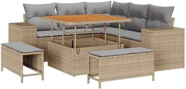vidaXL Garten-Sofa-Set 8-teilig aus Polyrattan in Beige mit Polstern und Couchtisch - Bild 1