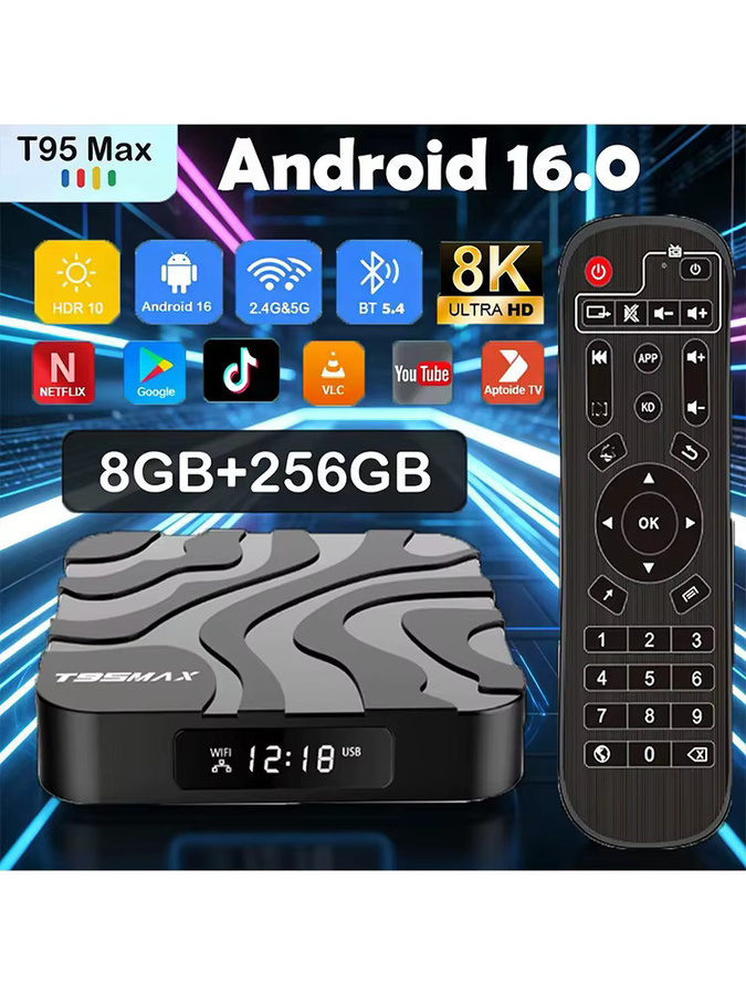 Smart TV Box T95Max Android 16 Media Streamer mit Allwinner H618 und Google Assistant in Schwarz - Bild 6