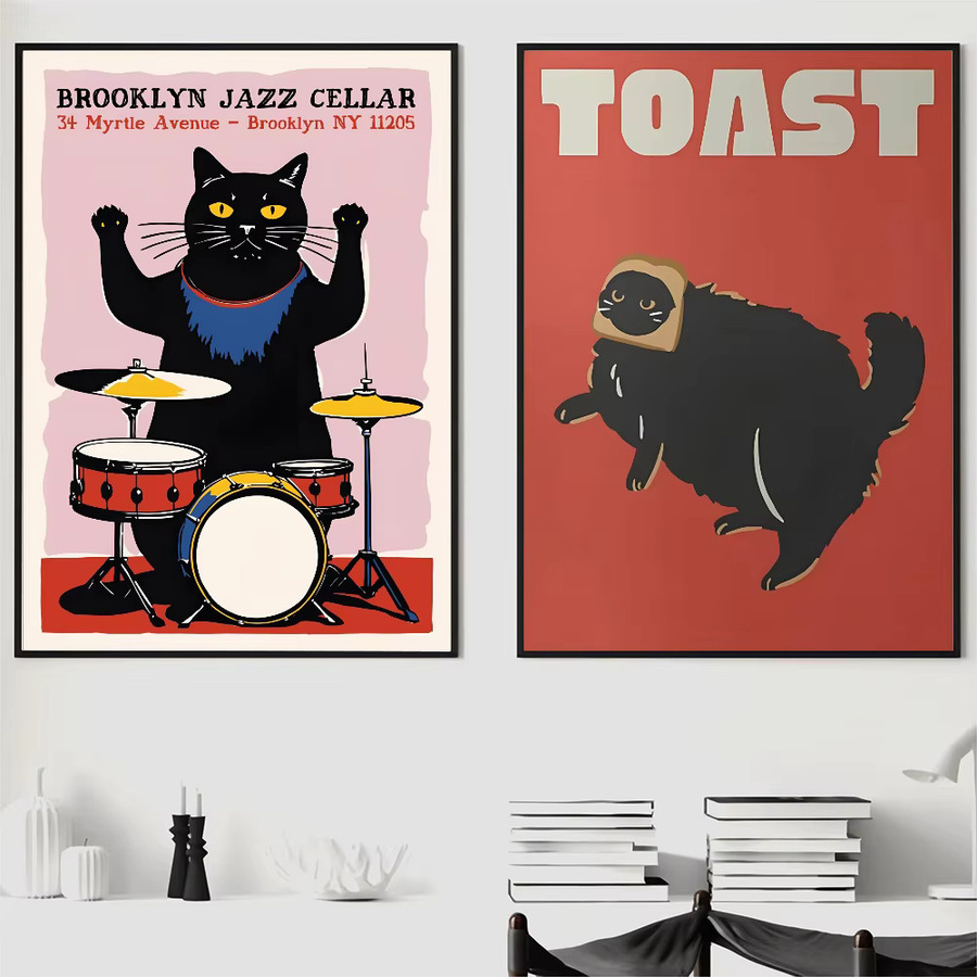 Modernes Pop Black Cat Wandkunst Poster von SHENCHEN, Mehrfarbig, Papierdruck für Wohnzimmer und Schlafzimmer - Bild 5