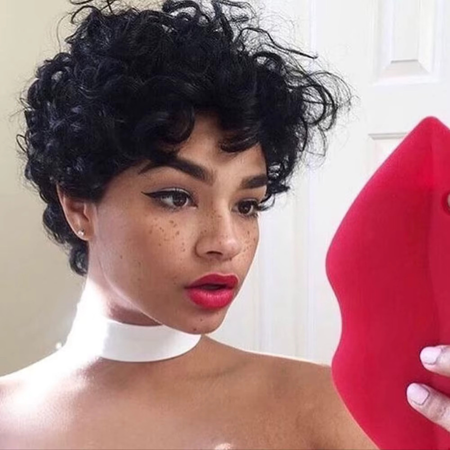 OYM HAIR Perücke Pixie-Schnitt, brasilianisches Echthaar, lockere Wellen, Damen - Bild 3