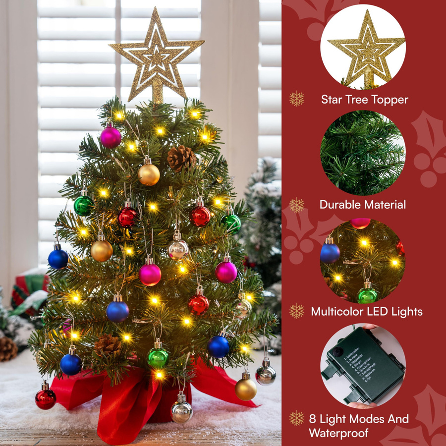 Joyfy Mini-Weihnachtsbaum mit bunten Lichtern und Dekoration, Tischweihnachtsbaum in Multicolor, Höhe: 60 cm - Bild 2