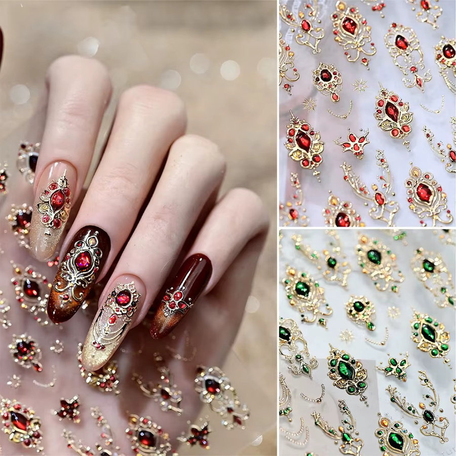 MAFANAILS Nagelaufkleber Retro Barock, Rot Grün, Glänzend, Unisex - Bild 1
