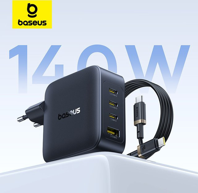 Baseus 140 W GaN USB-C Schnellladegerät mit PD für MacBook, Tablet und Smartphone in Schwarz - Bild 1