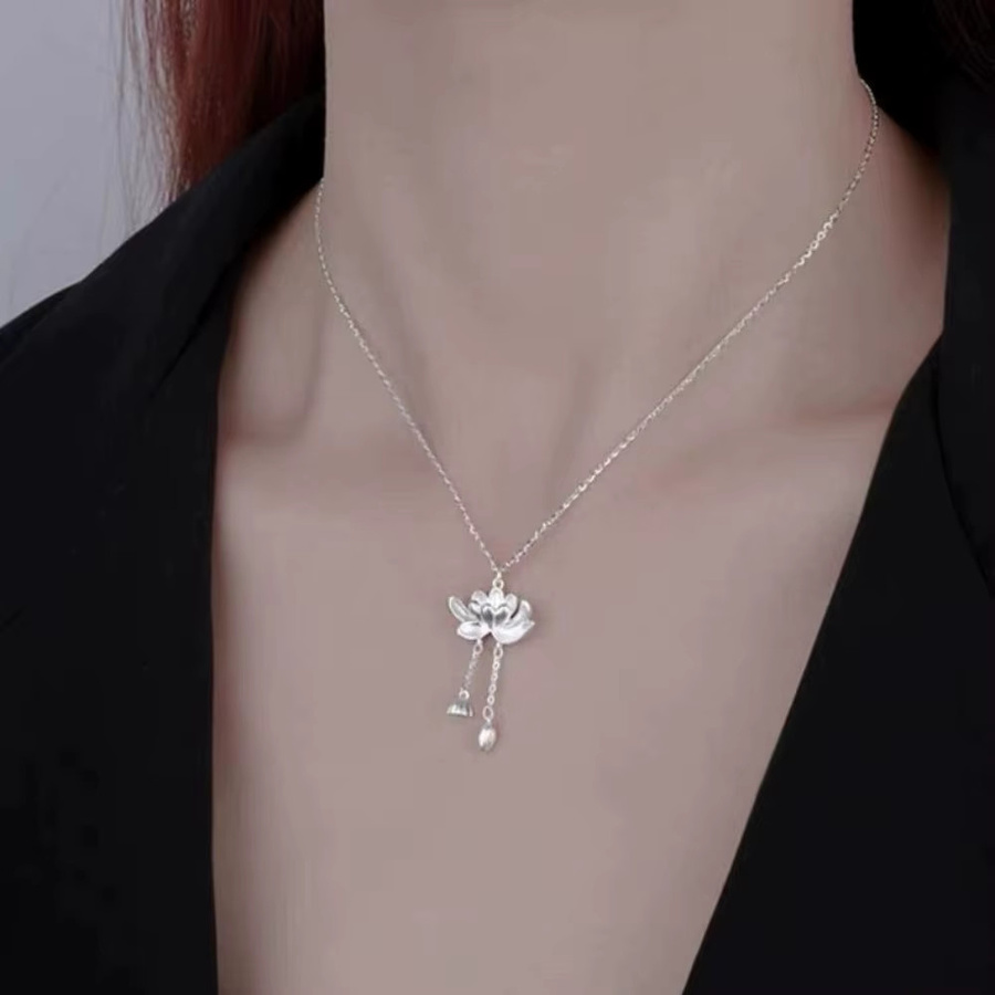 SUMENG Halskette Lotus-Quasten, Silber, Damen - Bild 2