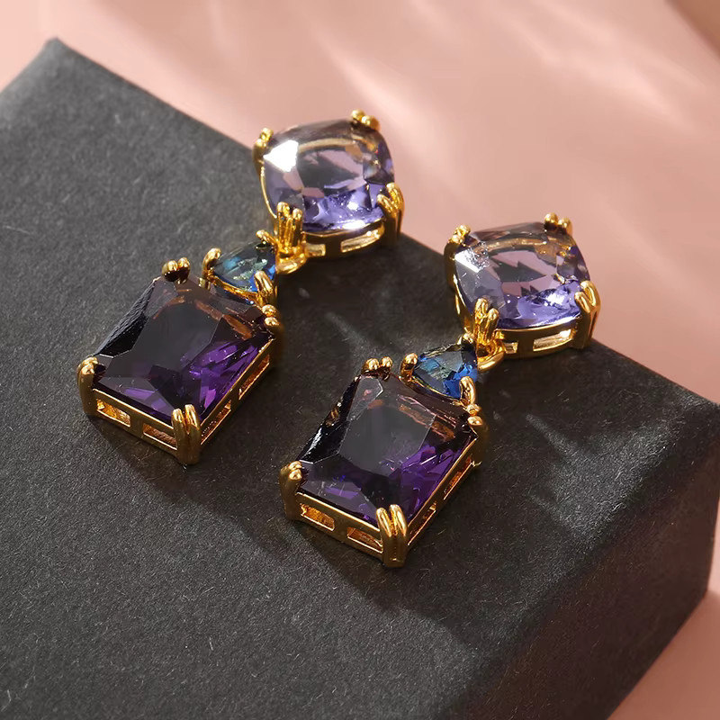 YoYo Ohrringe, Amethyst, Kristall, Messing, Gold, Damen, Vintage - Bild 3