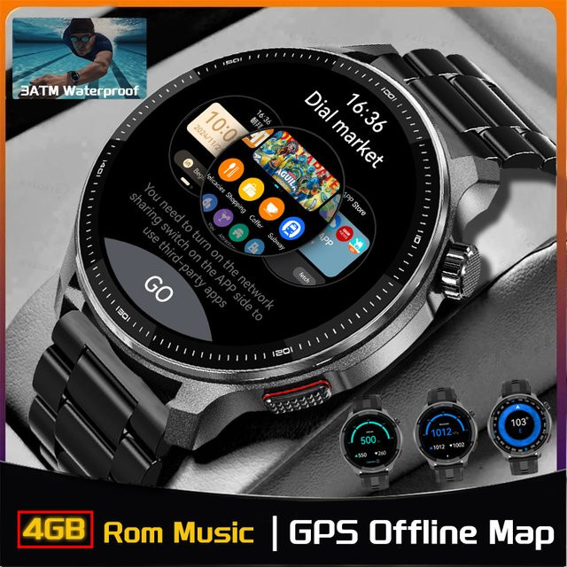 GUHUAVMI Smartwatch mit 4G-Speicher, GPS Offline-Karten und Kompass, wasserdichte Sportuhr in Grün - Bild 1