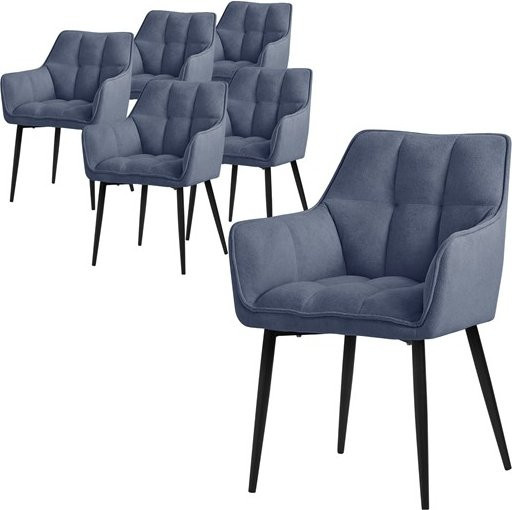 ML-Design Esszimmerstuhl 6er Set Blau aus Frotteestoff mit gepolsterter Sitzfläche und Armlehnen - Bild 1