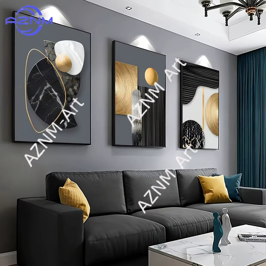 3-teiliges Leinwand-Poster-Set von Livi mit abstrakter geometrischer Marmorkunst in Multicolour für deine Wanddekoration - Bild 3