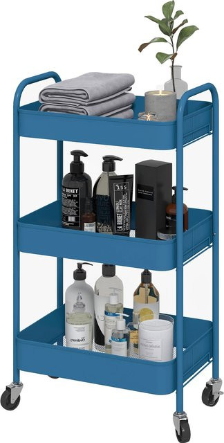 Aosom HOMCOM Servierwagen aus Stahl mit 3 Etagen und Rollen, Dunkelblau, B/T/H: 45 x 30,6 x 79 cm - Bild 1
