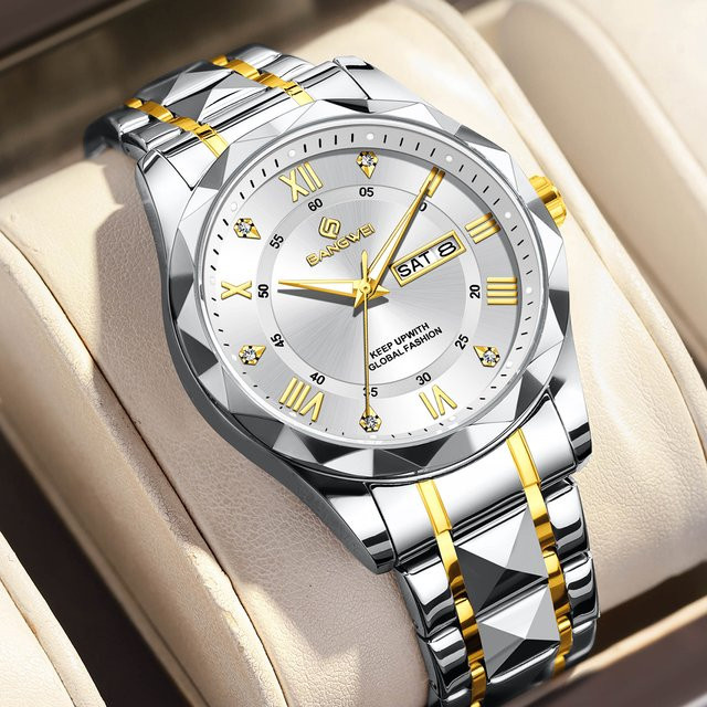 BANGWEI Armbanduhr Quarz, Edelstahl, Bicolor, Herren - Bild 1