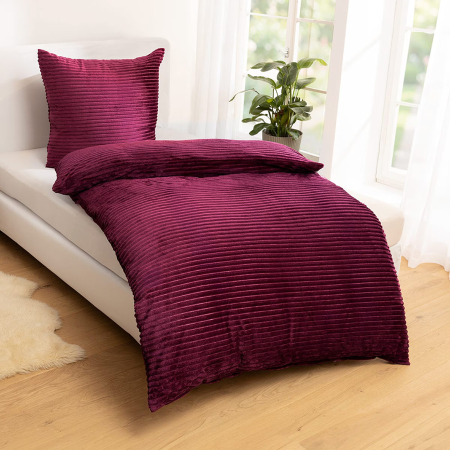 Viva Domo Cord-Kuschelbettwäsche Cashmerelike, 2-teilig, Rot und Lila, B/H: 135 x 200 cm - Bild 2