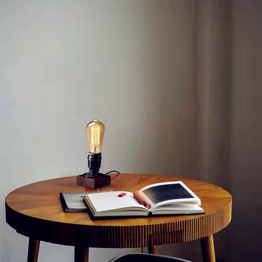 XIHOME Retro-Industrie Tischlampe aus Holz im Vintage-Design mit E27 Fassung - Bild 2